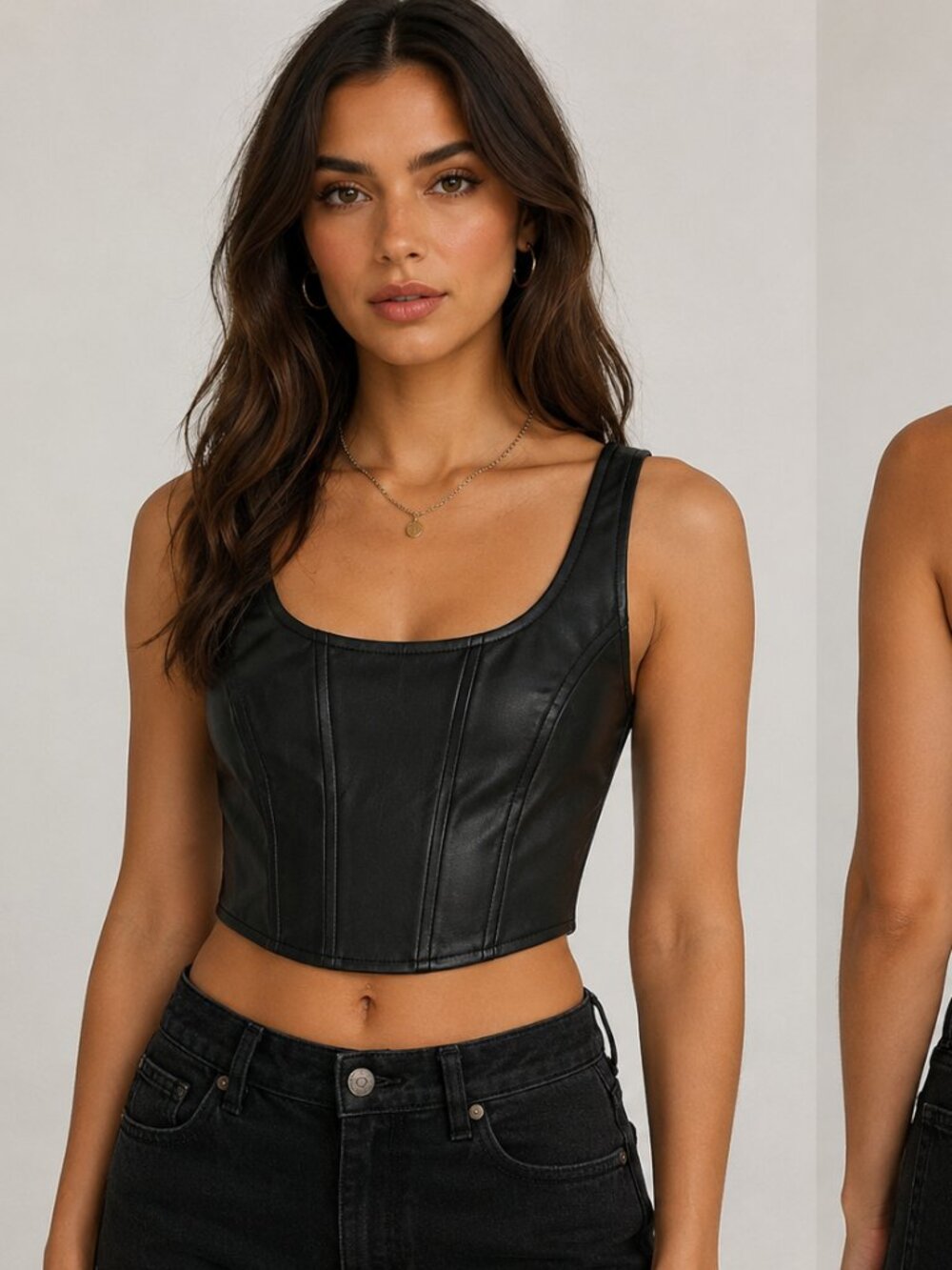 Mustard Seed Black Faux Leather Crop Top